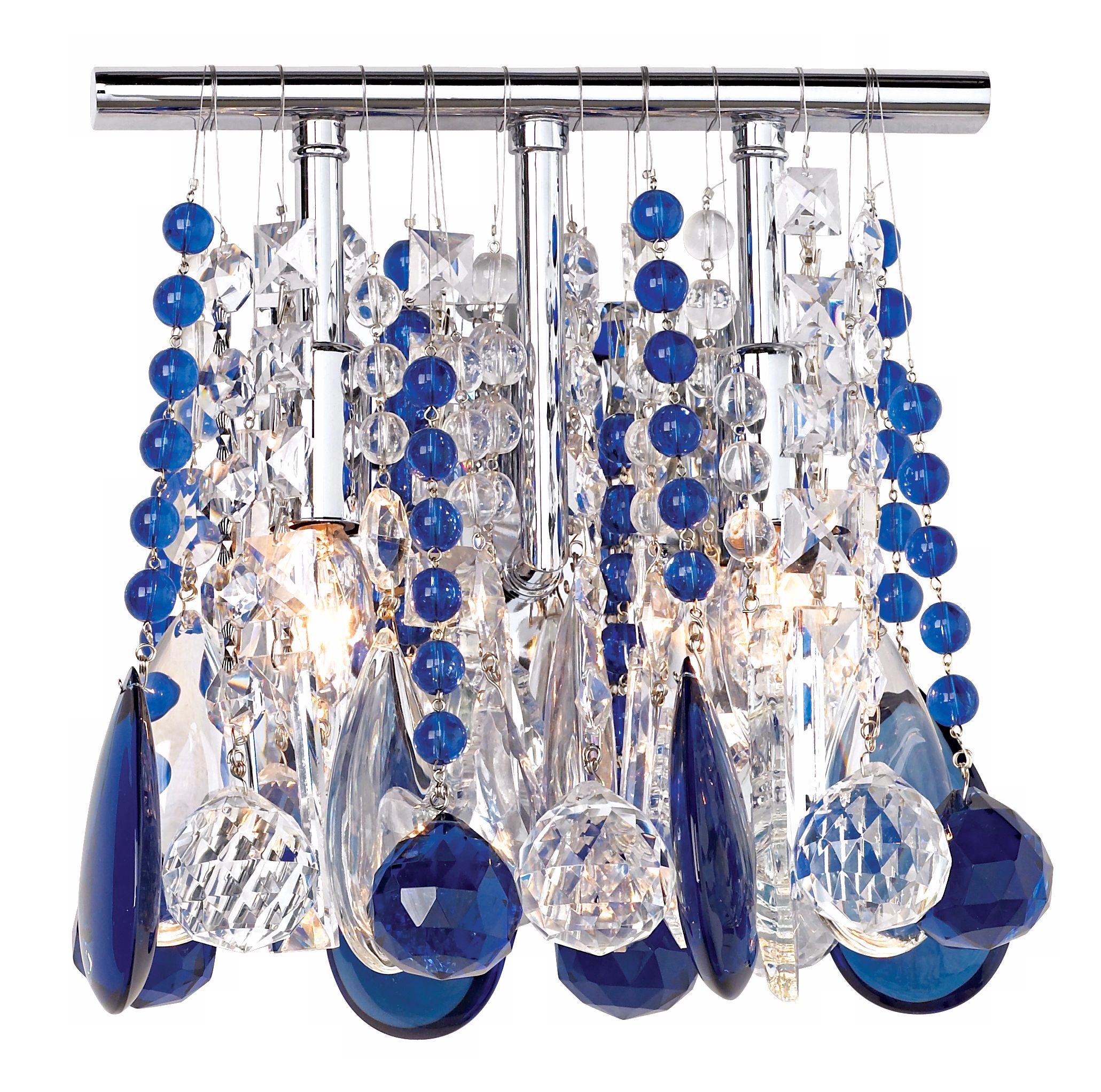 Clear and Blue Crystal  9" Wide Two Light Wall Sconce more views