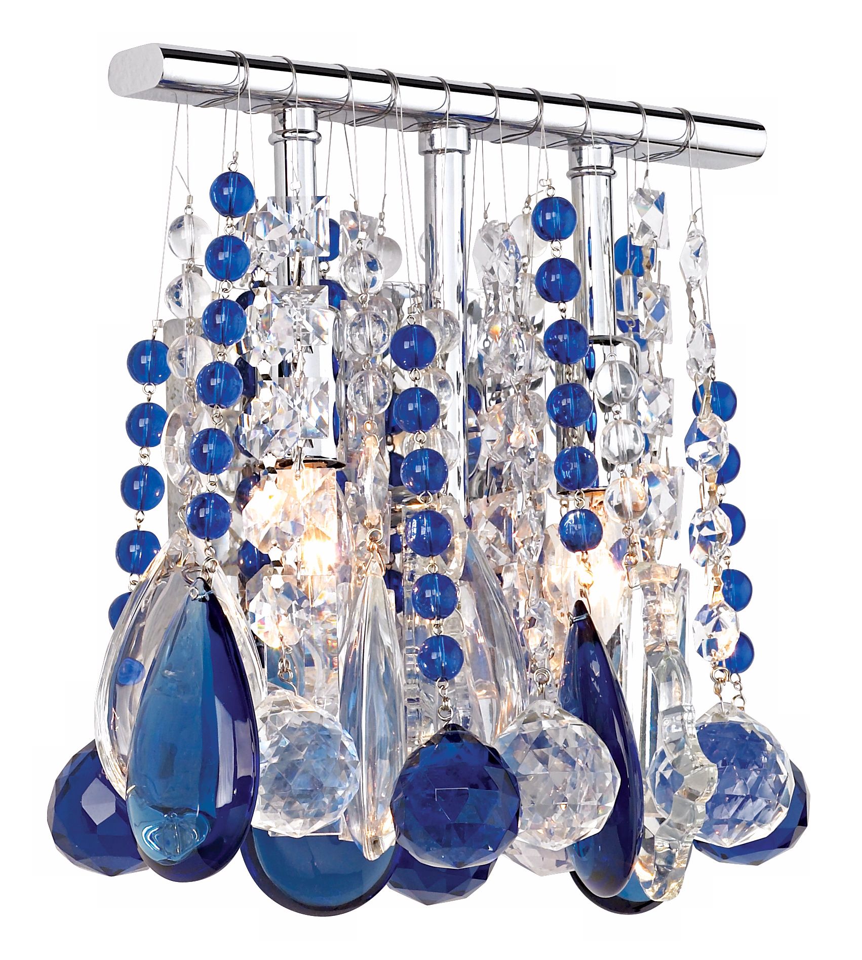 Clear and Blue Crystal  9" Wide Two Light Wall Sconce more views