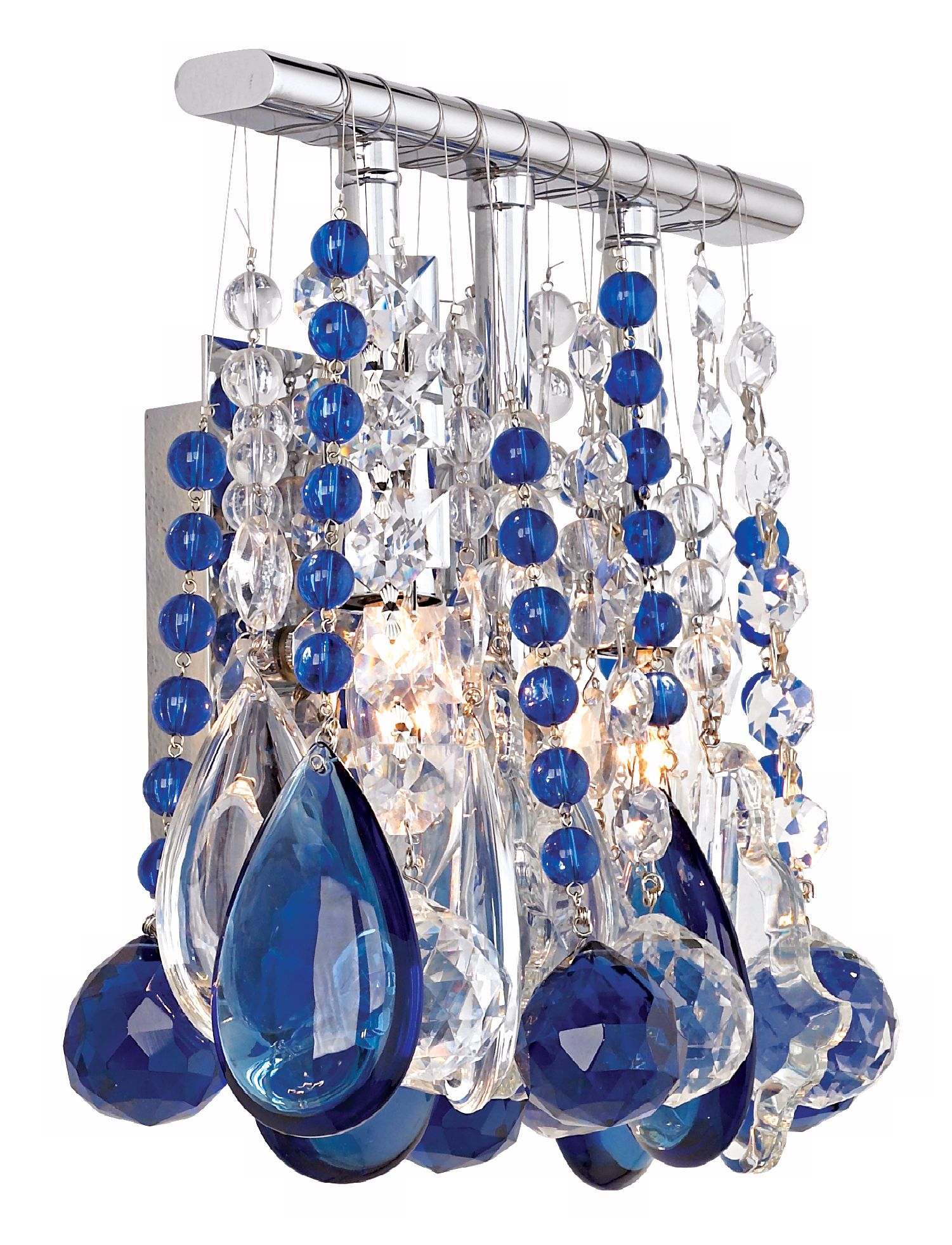 Clear and Blue Crystal  9" Wide Two Light Wall Sconce more views