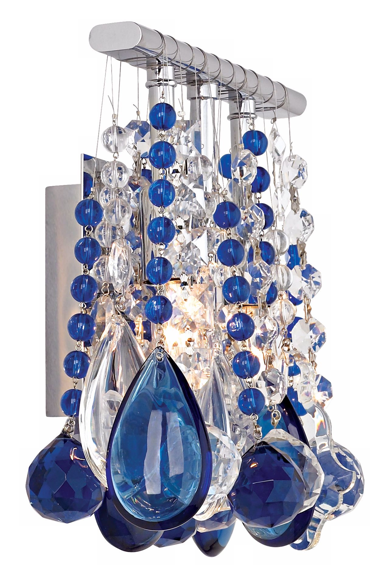 Clear and Blue Crystal  9" Wide Two Light Wall Sconce more views