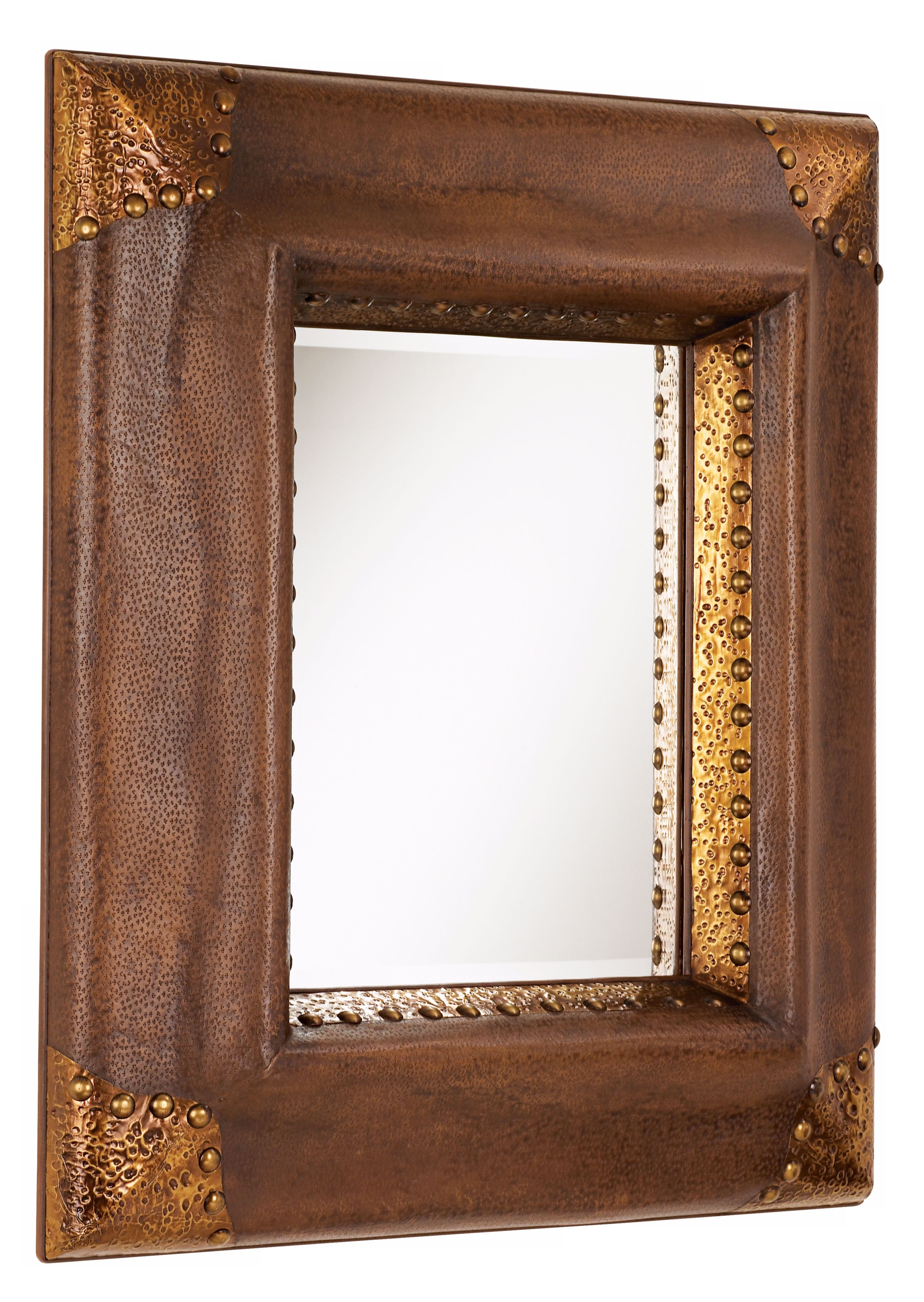 Faux Leather and Copper Nail Head 34" High Wall Mirror more views