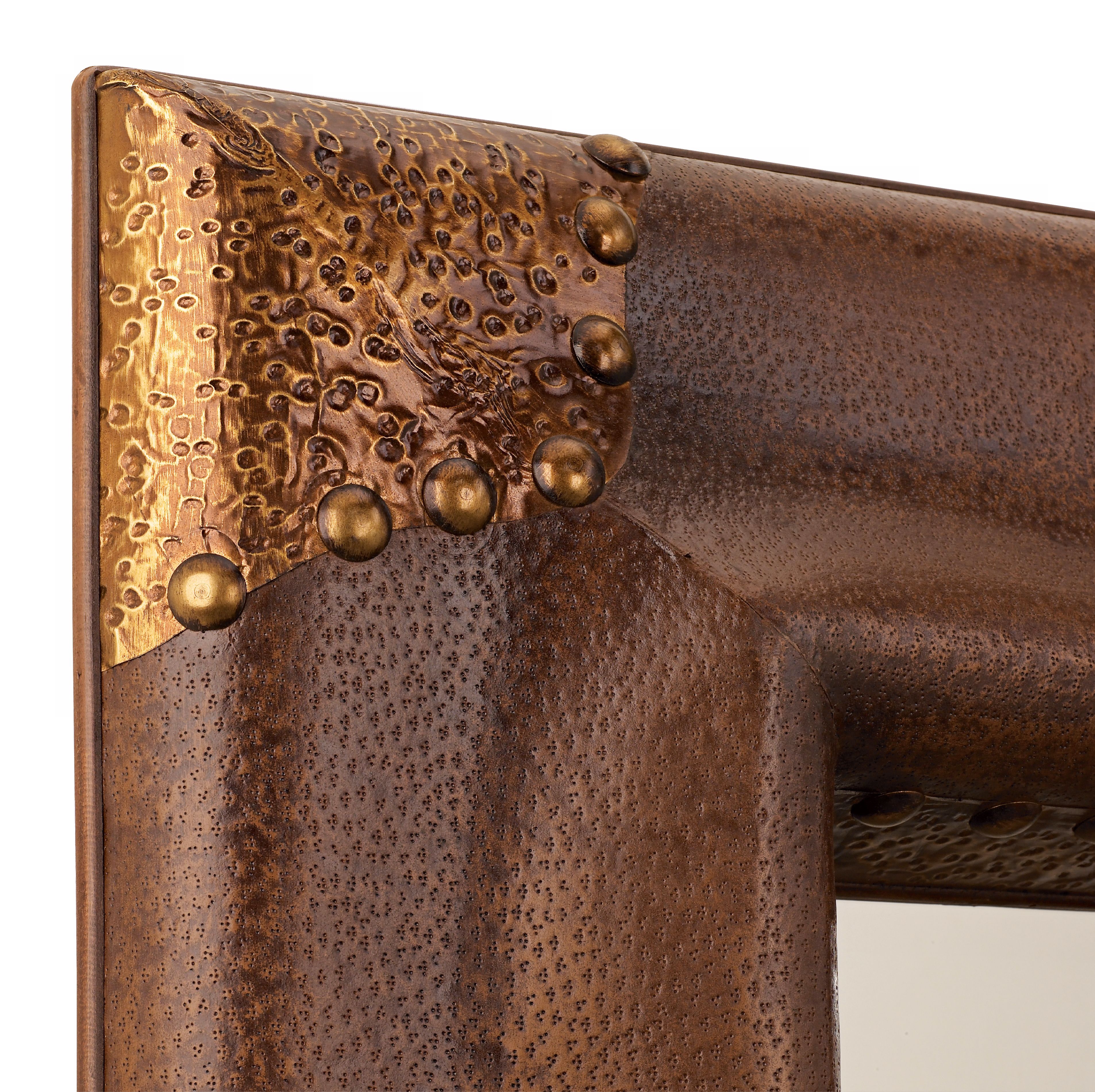 Faux Leather and Copper Nail Head 34" High Wall Mirror more views