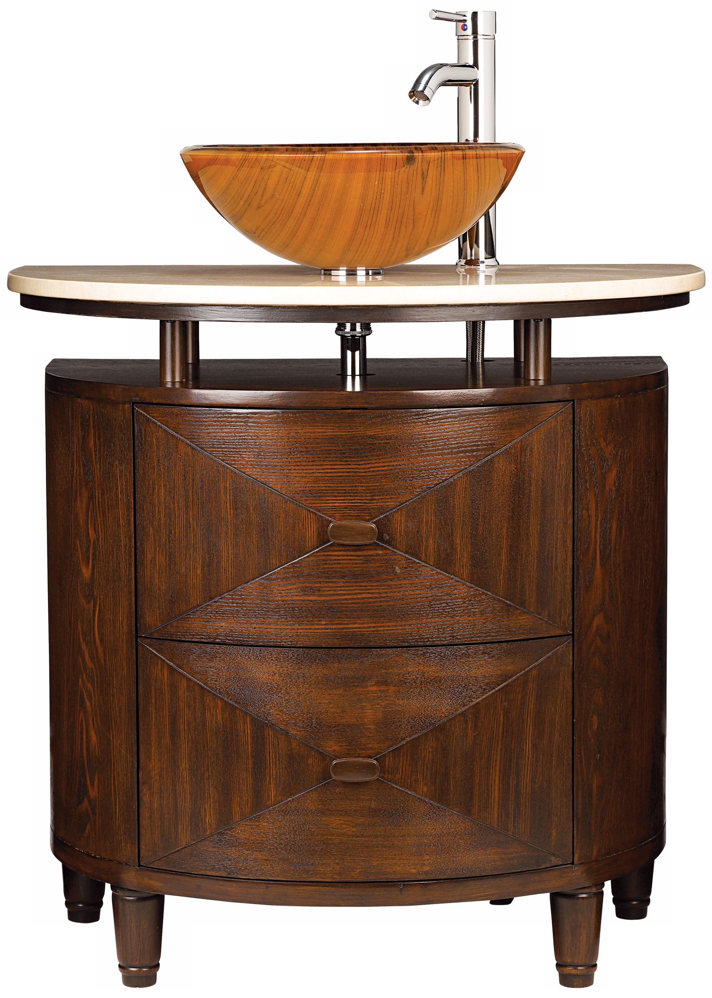 Walnut Finish Marble Top Glass Basin Sink Console more views