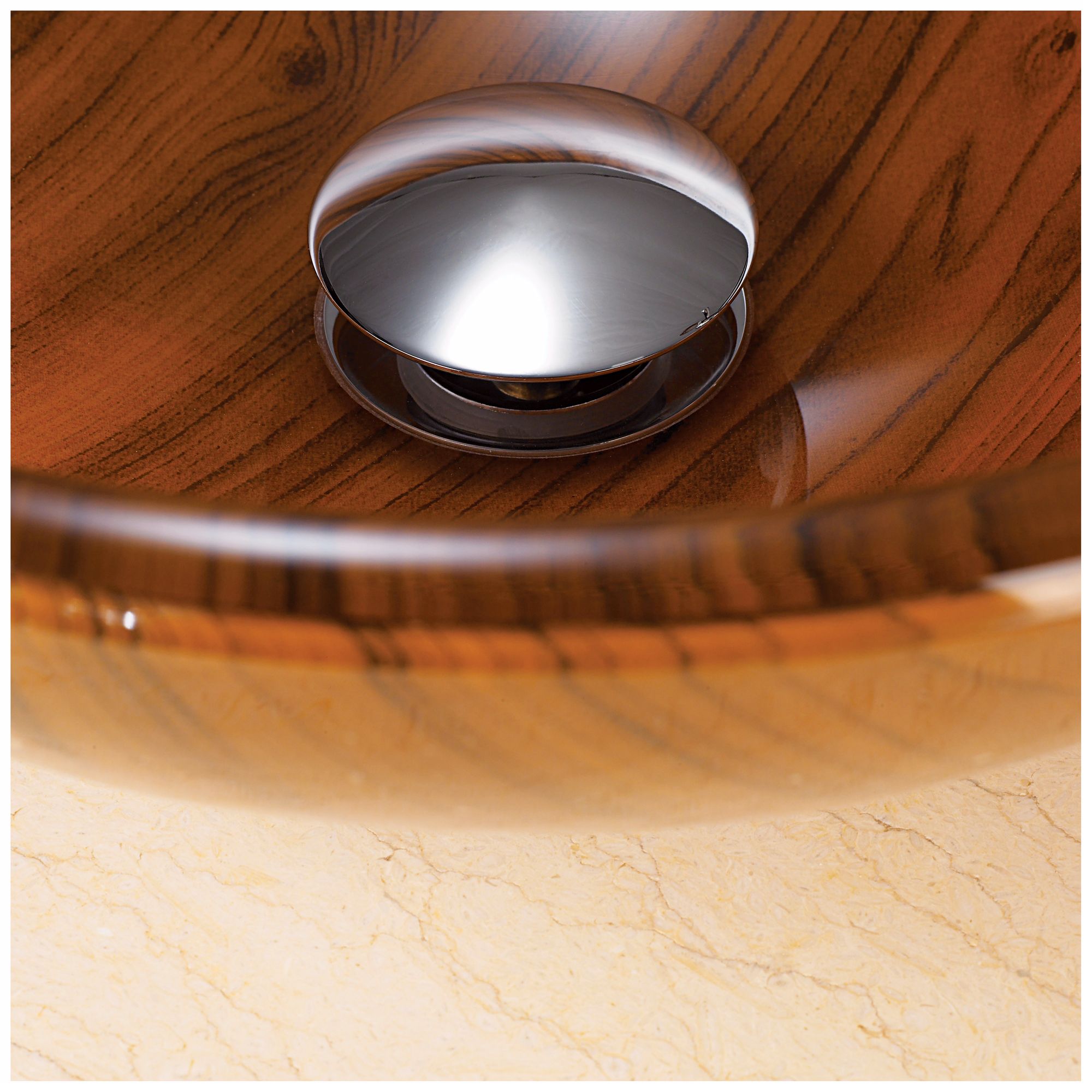 Walnut Finish Marble Top Glass Basin Sink Console more views