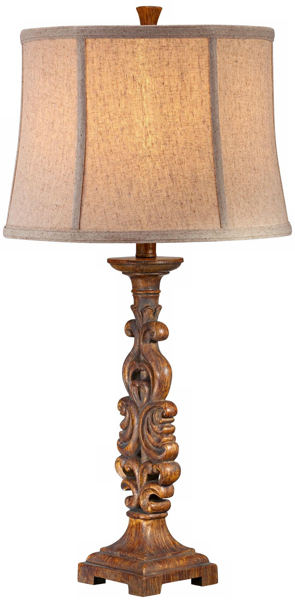 Faux Wood Carved Column Table Lamp more views