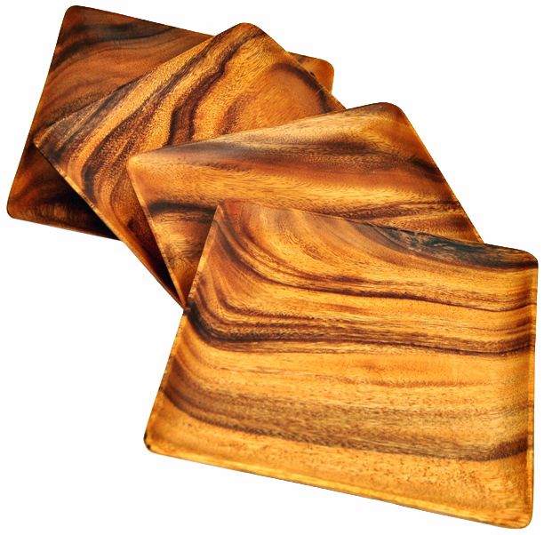 Set of 4 Acacia 12" Square Plates