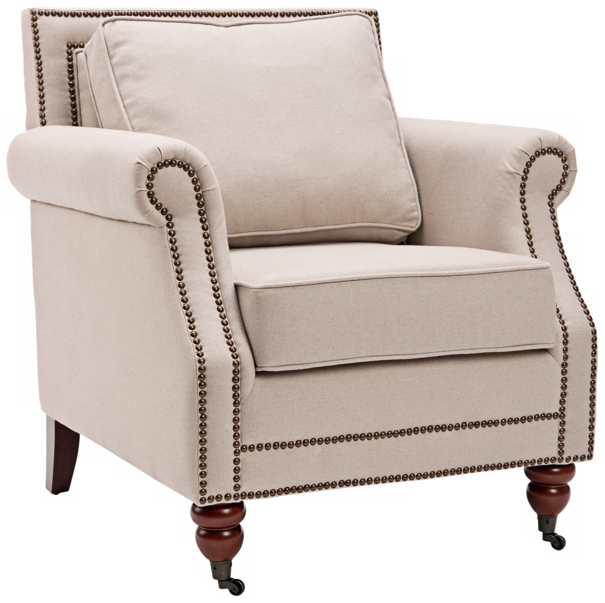 Karsen Beige Linen Wood Club Chair