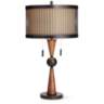 Hunter Bronze and Cherry Wood Modern Table Lamp with USB Dimmer