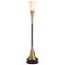 Piazza Antique Brass and Black Torchiere Floor Lamp with Black Riser