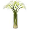 Cream Mini Calla Lily 20&quot; High Faux Flowers in Glass Vase