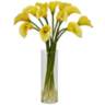 Yellow Mini Calla Lily 20&quot; High Faux Flowers in Glass Vase