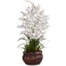 White Dancing Lady 30&quot; High Faux Flowers in Burgundy Pot