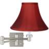 Brushed Nickel Red Silk Shade Plug-In Swing Arm Wall Lamp