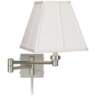 Ivory Square Brushed Nickel Swing Arm Lamp with Cord Cover