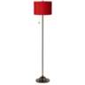 Red Textured Faux Silk Bronze Club Floor Lamp
