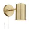 Carla Polished Brass Down-Light Plug-In Wall Lamp with USB Dimmer
