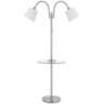 Gail Brushed Steel Double Gooseneck Floor Lamp w/ Tray Table