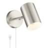 Carla Brushed Nickel Cylinder Down-Light Plug-In Wall Lamp with USB Dimmer