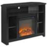 Essential Black Wood Corner Fireplace TV Stand