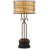 Marlowe Bronze Woven Metal Table Lamp With Black Round Riser