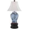 Shonna Blue and White Table Lamp With Black Round Riser