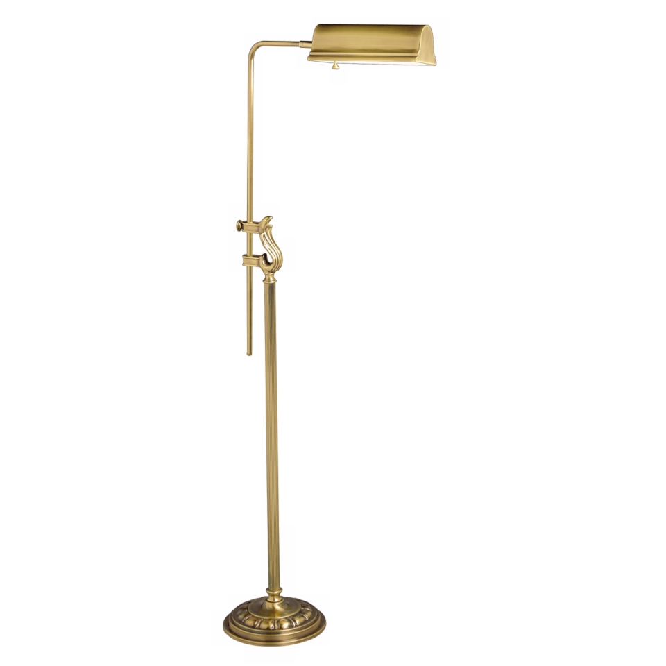 Adjustable Antique Brass Scroll Accent Pharmacy Floor Lamp   #41444
