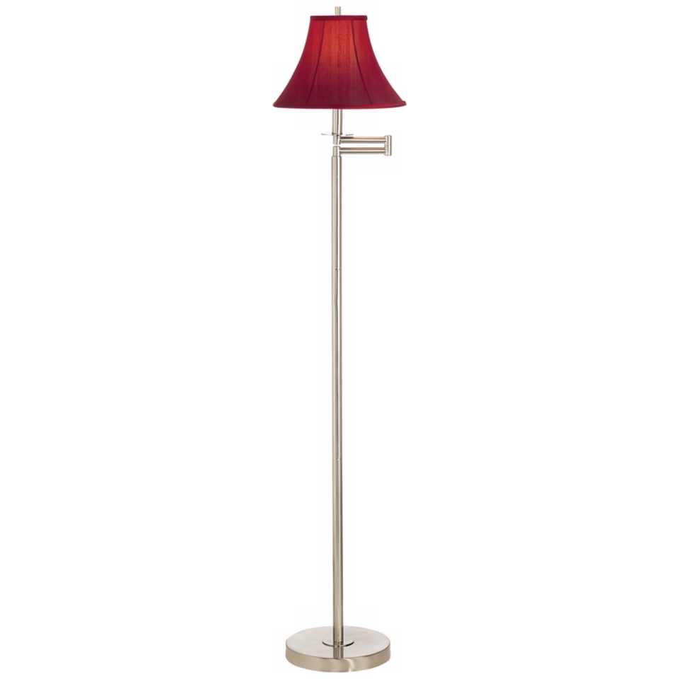 Brushed Nickel with Red Shade Swing Arm Floor Lamp   #42316 20573