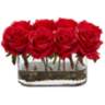 Red Blooming Roses 8 1/2" Wide Faux Flowers in Glass Vase
