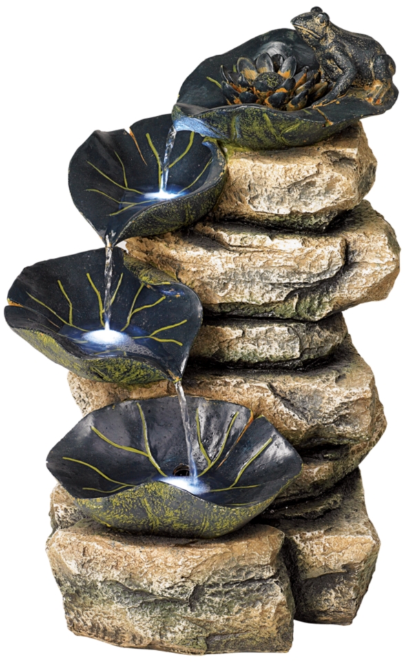   Frog Lily Pad Illuminated Indoor Water Garden 4 Tier Fountain w/ Light