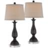 Ben Dark Bronze Metal Table Lamps Set With Round Acrylic Risers