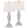 Blair Brushed Nickel Metal Table Lamps Set of 2 With 7&quot; Square Risers