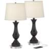 Blakely Bronze Touch LED USB Table Lamps With 7&quot; Round Risers