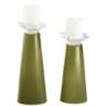 Meghan Rural Green Glass Pillar Candle Holder Set of 2