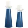 Meghan Regatta Blue Glass Pillar Candle Holder Set of 2