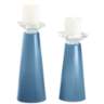 Meghan Secure Blue Glass Pillar Candle Holder Set of 2