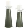 Meghan Deep Lichen Green Glass Pillar Candle Holder Set of 2