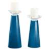 Meghan Mykonos Blue Glass Pillar Candle Holder Set of 2