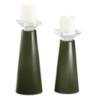 Secret Garden Green Glass Pillar Candle Holders Set of 2