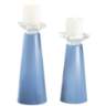 Meghan Placid Blue Glass Pillar Candle Holder Set of 2