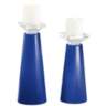 Meghan Dazzling Blue Glass Pillar Candle Holder Set of 2