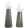 Meghan Guantlet Gray Glass Pillar Candle Holder Set of 2
