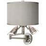 Gray Faux Silk Brushed Nickel Modern Plug-In Swing Arm Wall Lamp