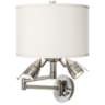 Cream Faux Silk Brushed Nickel Plug-In Swing Arm Wall Lamp