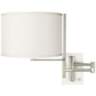 Cream Faux Silk and Brushed Nickel Plug-In Swing Arm Wall Lamp