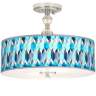 Blue Tiffany-Style Giclee 16" Wide Semi-Flush Ceiling Light
