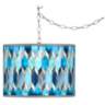Blue Tiffany-Style Giclee Glow Plug-In Swag Pendant