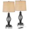 Heather Iron Table Lamps With USB Ports With 8&quot; Round Risers