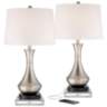 Simon Brushed Nickel USB Table Lamps With 8&quot; Square Risers