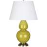 Robert Abbey Citron and Brass Large Double Gourd Ceramic Table Lamp