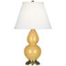 Robert Abbey Sunset Yellow and Brass Double Gourd Ceramic Table Lamp